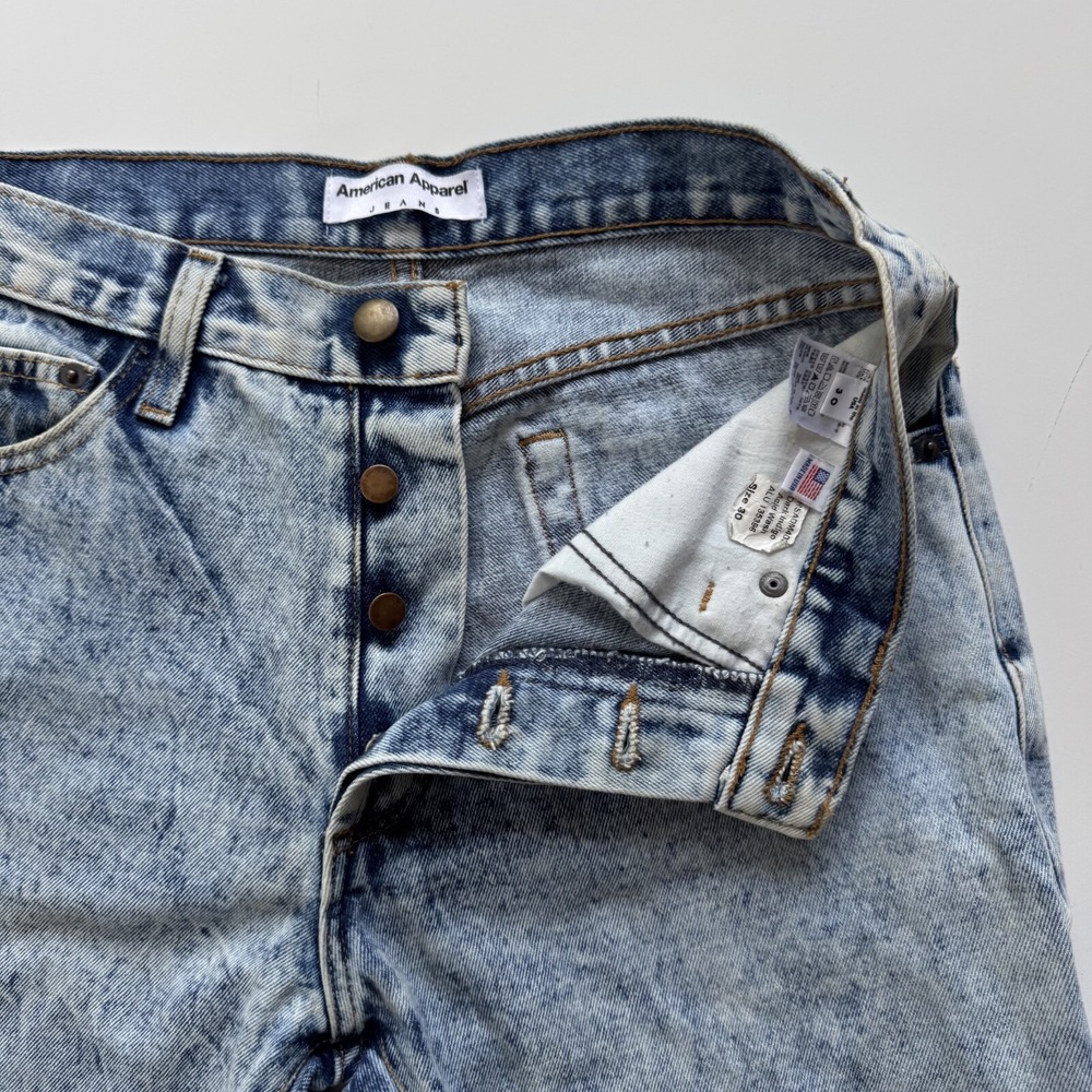 AMERICAN APPAREL Dark Indigo Acid Wash Jeans 30x25 Made in USA Straight Raw Cuff - Picture 5 of 14